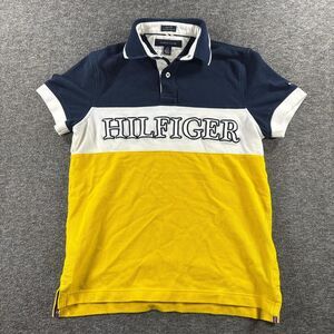 Vintage Navy Yellow 90s Tommy Hilfiger Polo Shirt Mens XS Preppy Rugby Shirt